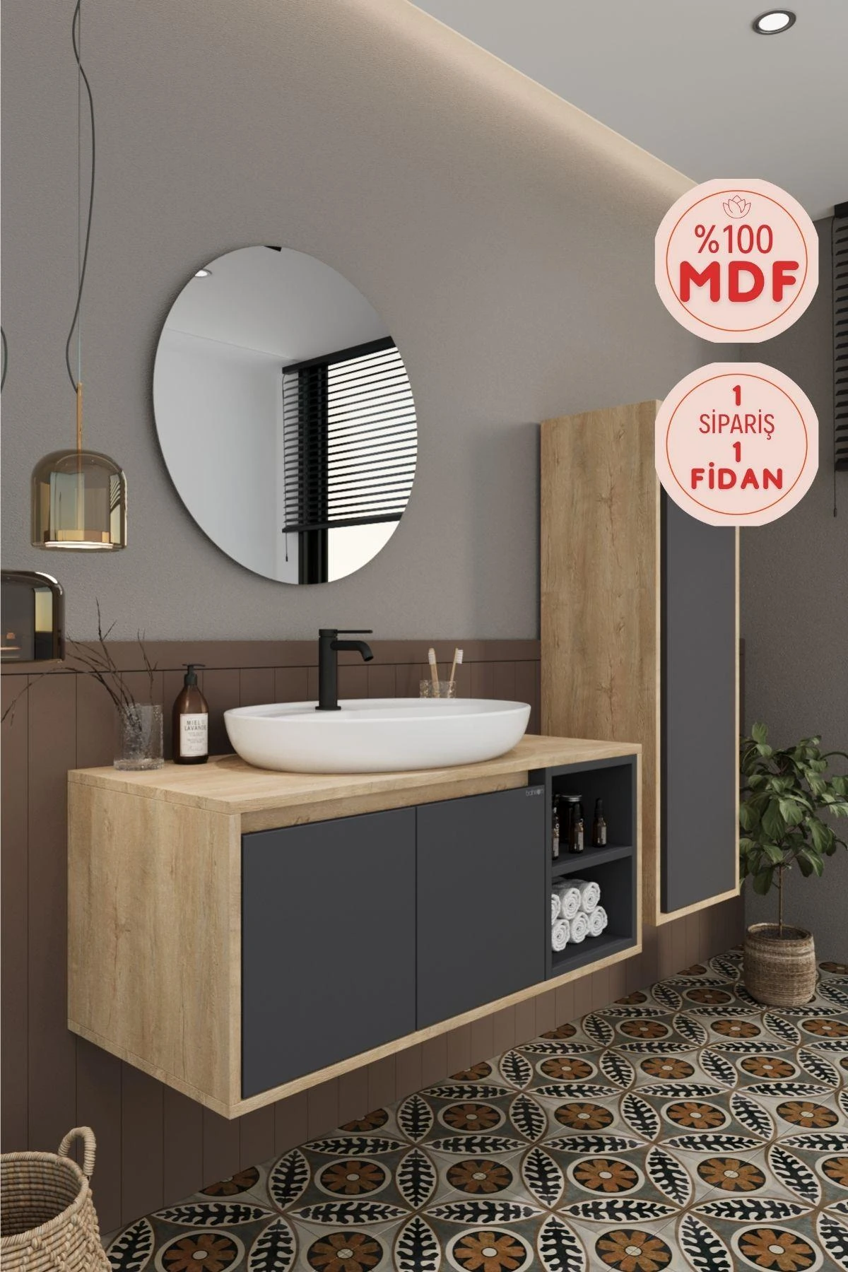 Gül Banyo Dolabı, Ayna, Lavabo ve Boy Dolabı
