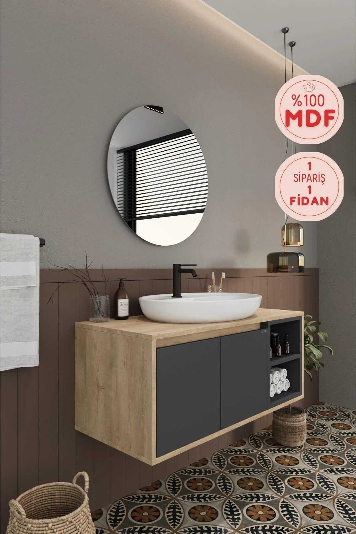 Gül Banyo Dolabı, Ayna ve Lavabo