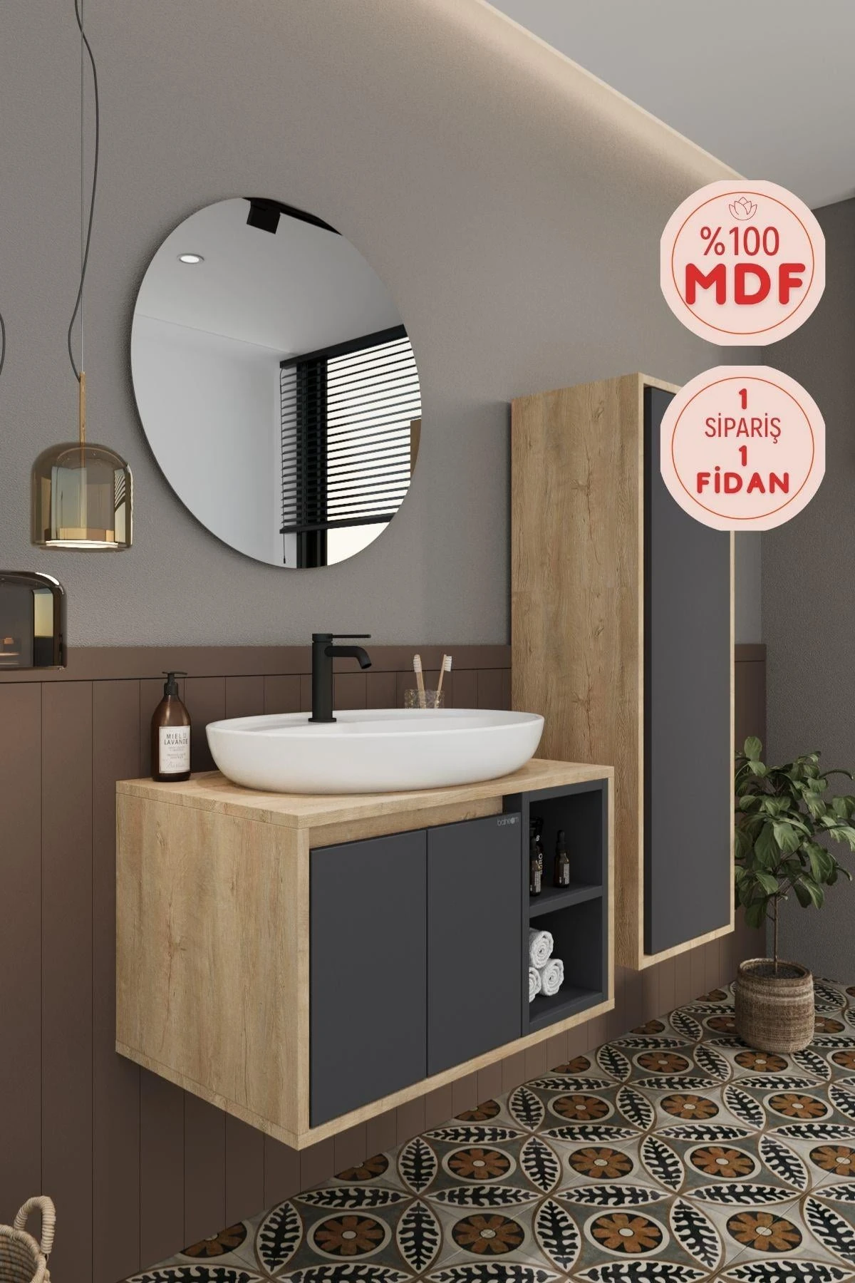 Gül Banyo Dolabı, Ayna, Lavabo ve Boy Dolabı