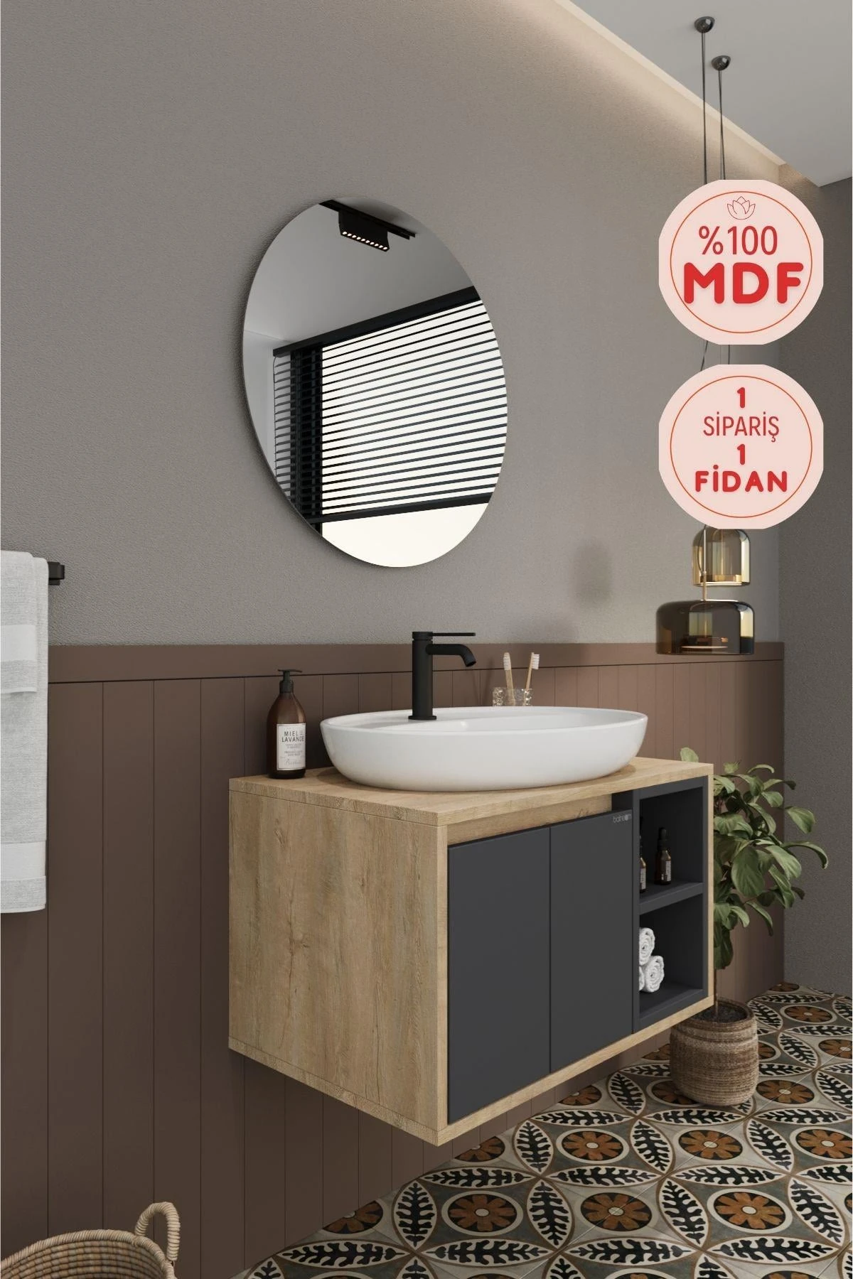 Gül Banyo Dolabı, Ayna ve Lavabo