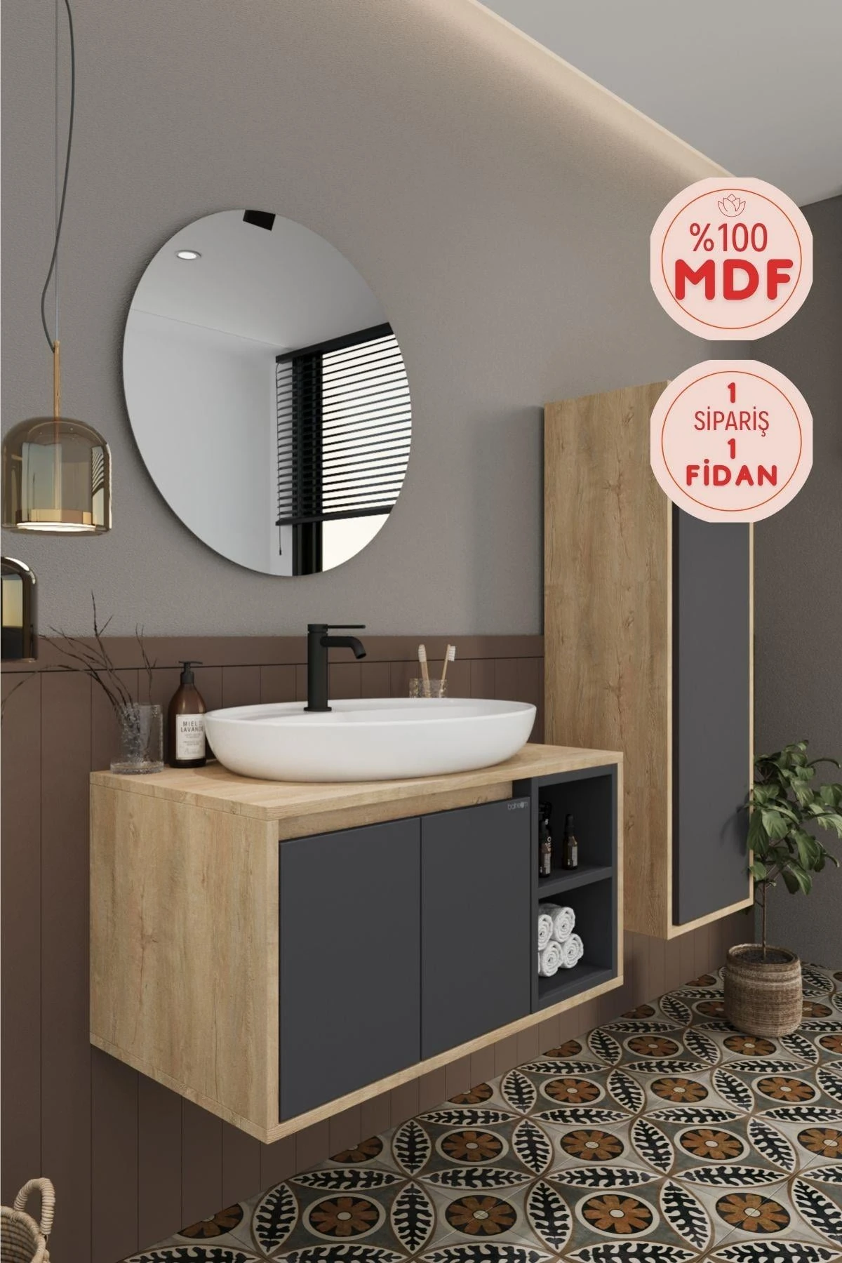 Gül Banyo Dolabı, Ayna, Lavabo ve Boy Dolabı