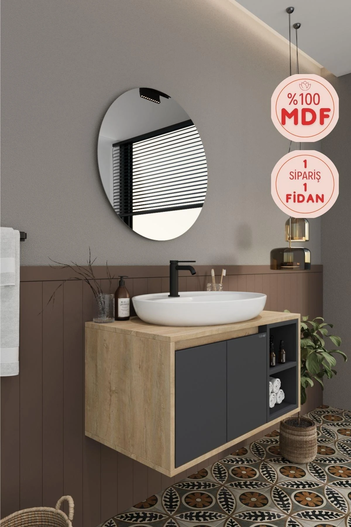 Gül Banyo Dolabı, Ayna ve Lavabo
