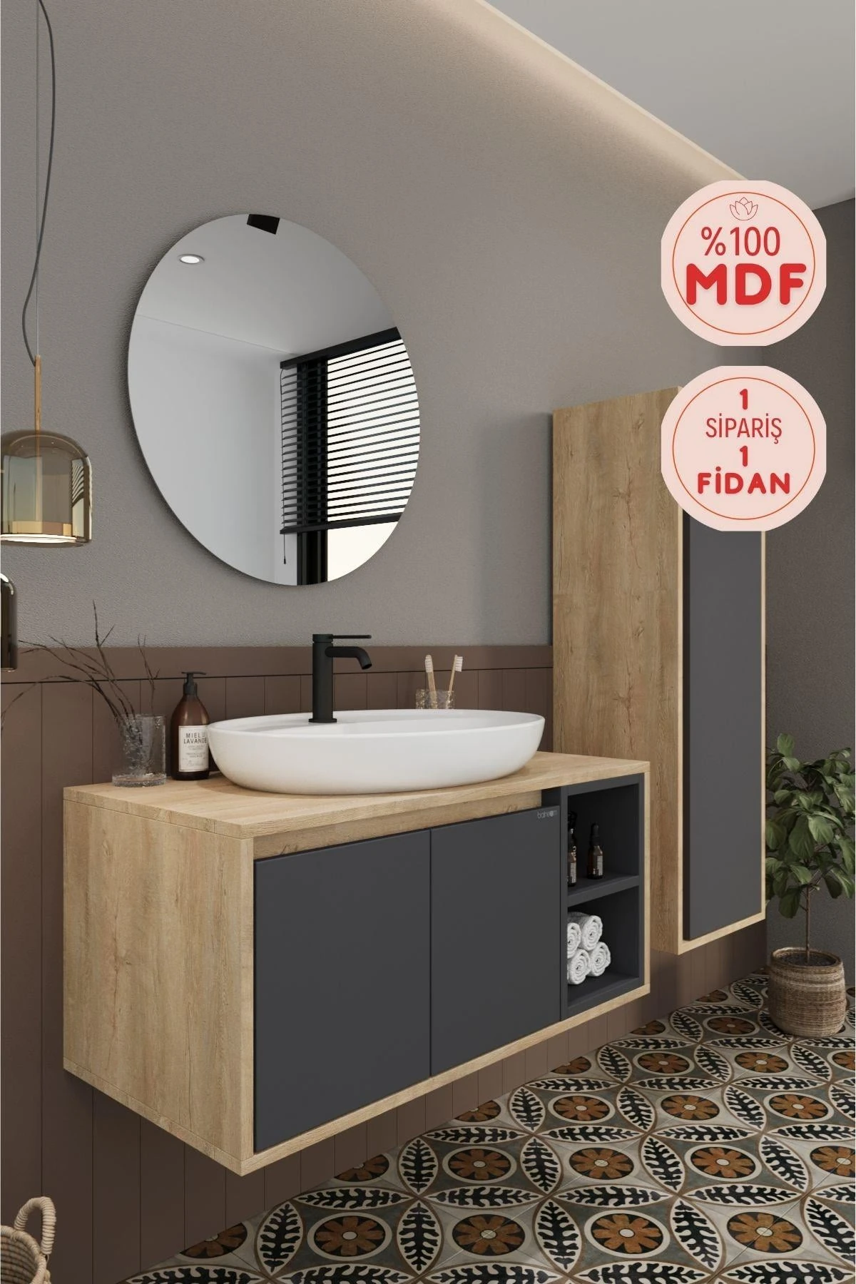 Gül Banyo Dolabı, Ayna, Lavabo ve Boy Dolabı
