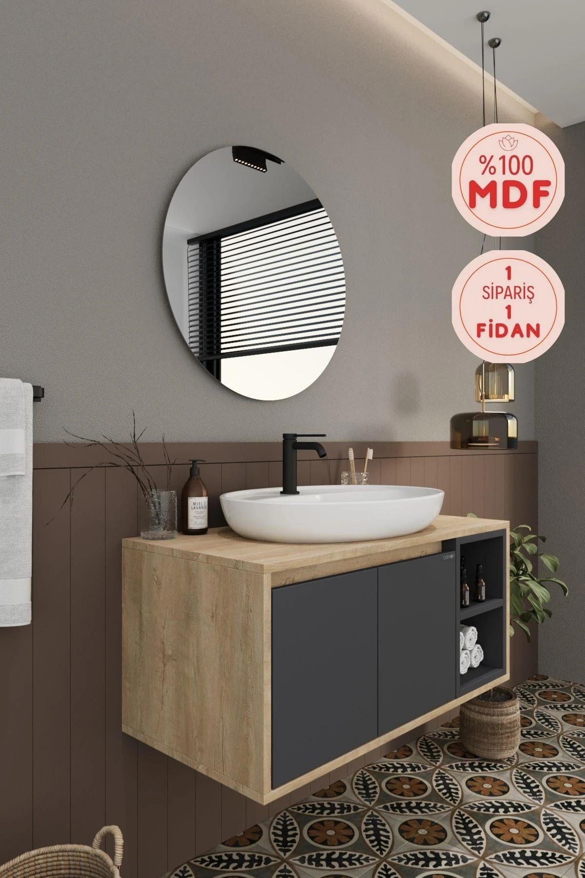 Gül Banyo Dolabı, Ayna ve Lavabo