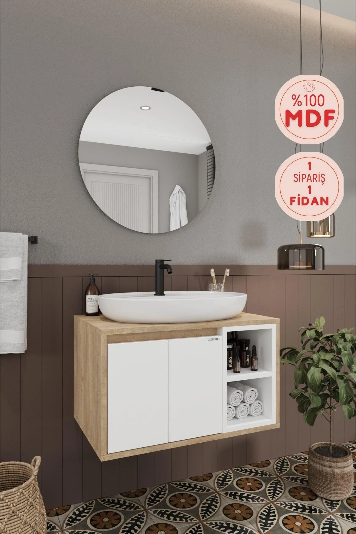 Gül Beyaz Banyo Dolabı, Ayna ve Lavabo