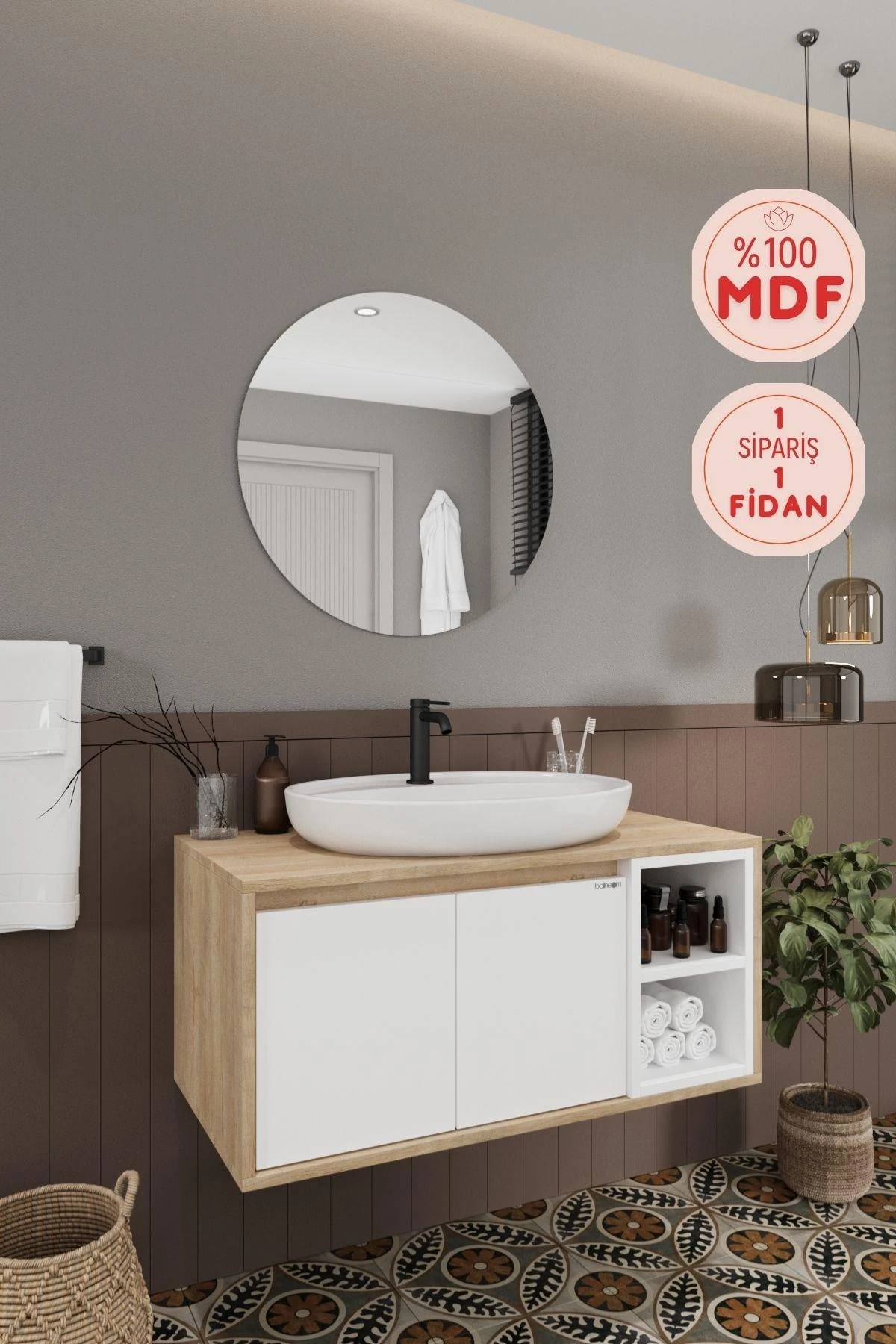 Gül Beyaz Banyo Dolabı, Ayna ve Lavabo