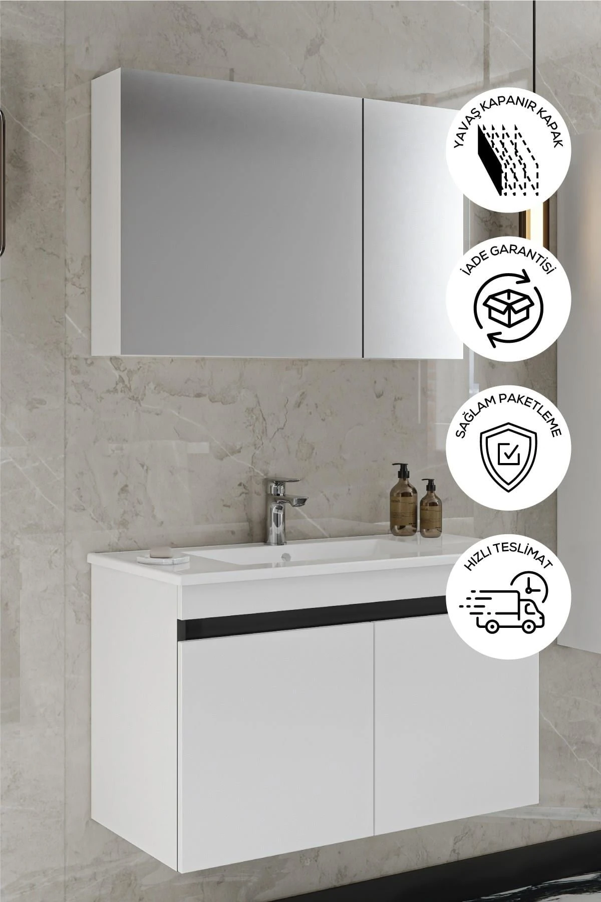 İdil Banyo Dolabı, Aynalı Üst Dolap ve Lavabo