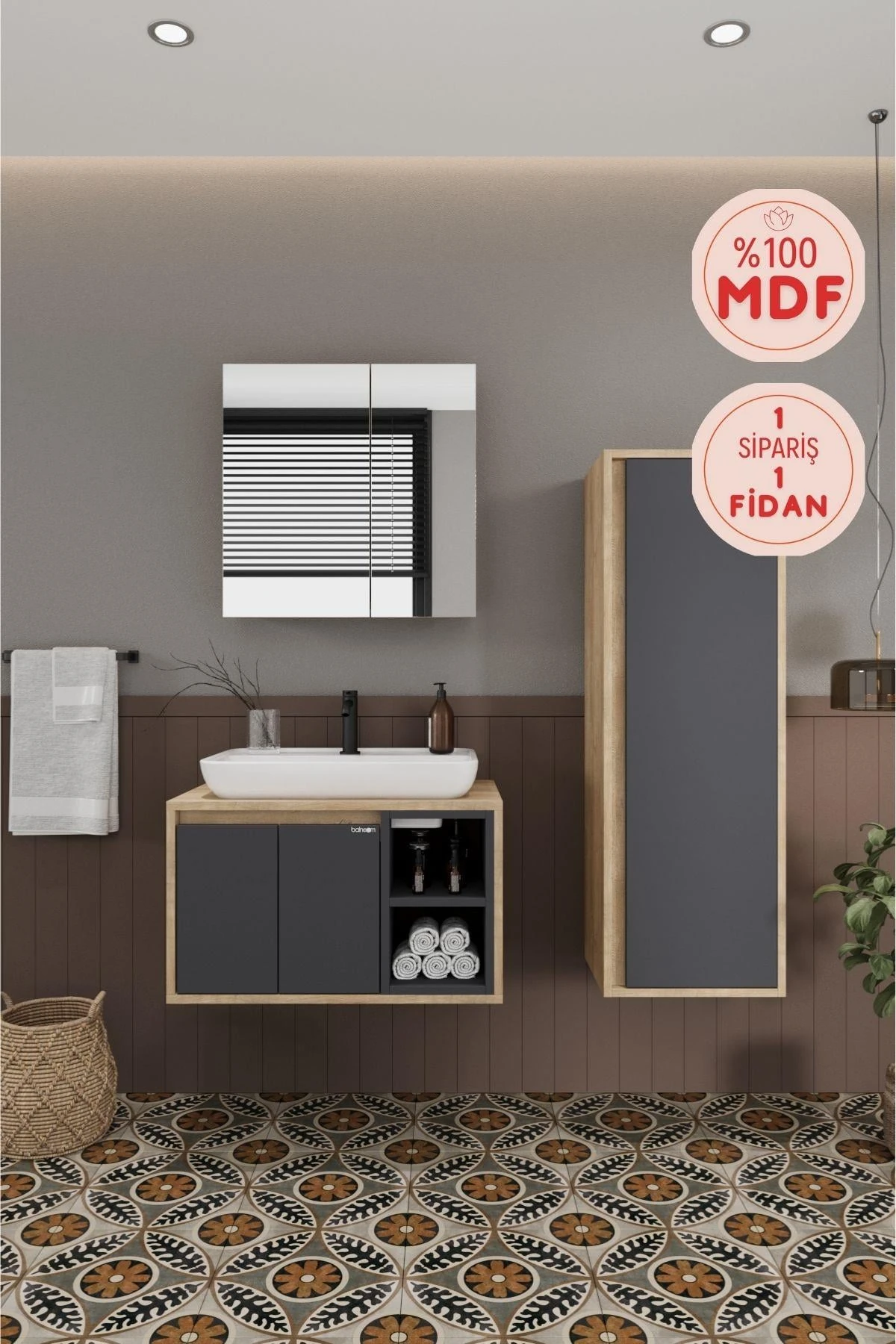 Lale Lavabolu Banyo Dolabı + Aynalı Dolap + Boy Dolabı