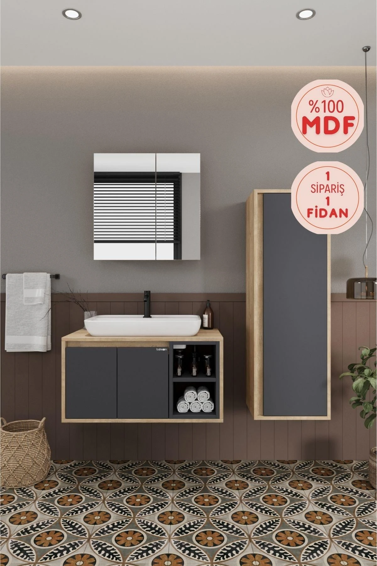 Lale Lavabolu Banyo Dolabı + Aynalı Dolap + Boy Dolabı