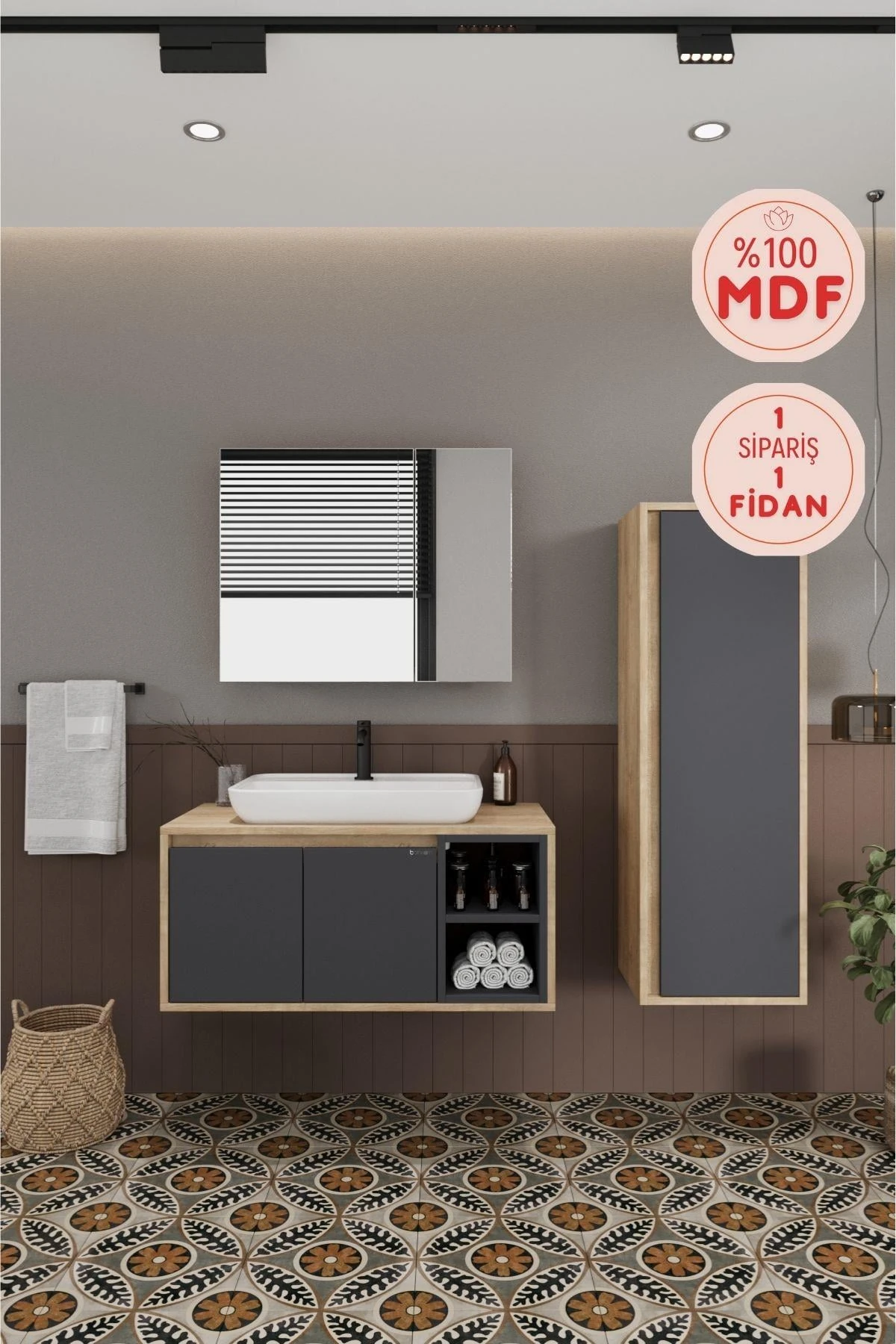 Lale Lavabolu Banyo Dolabı + Boy Dolabı