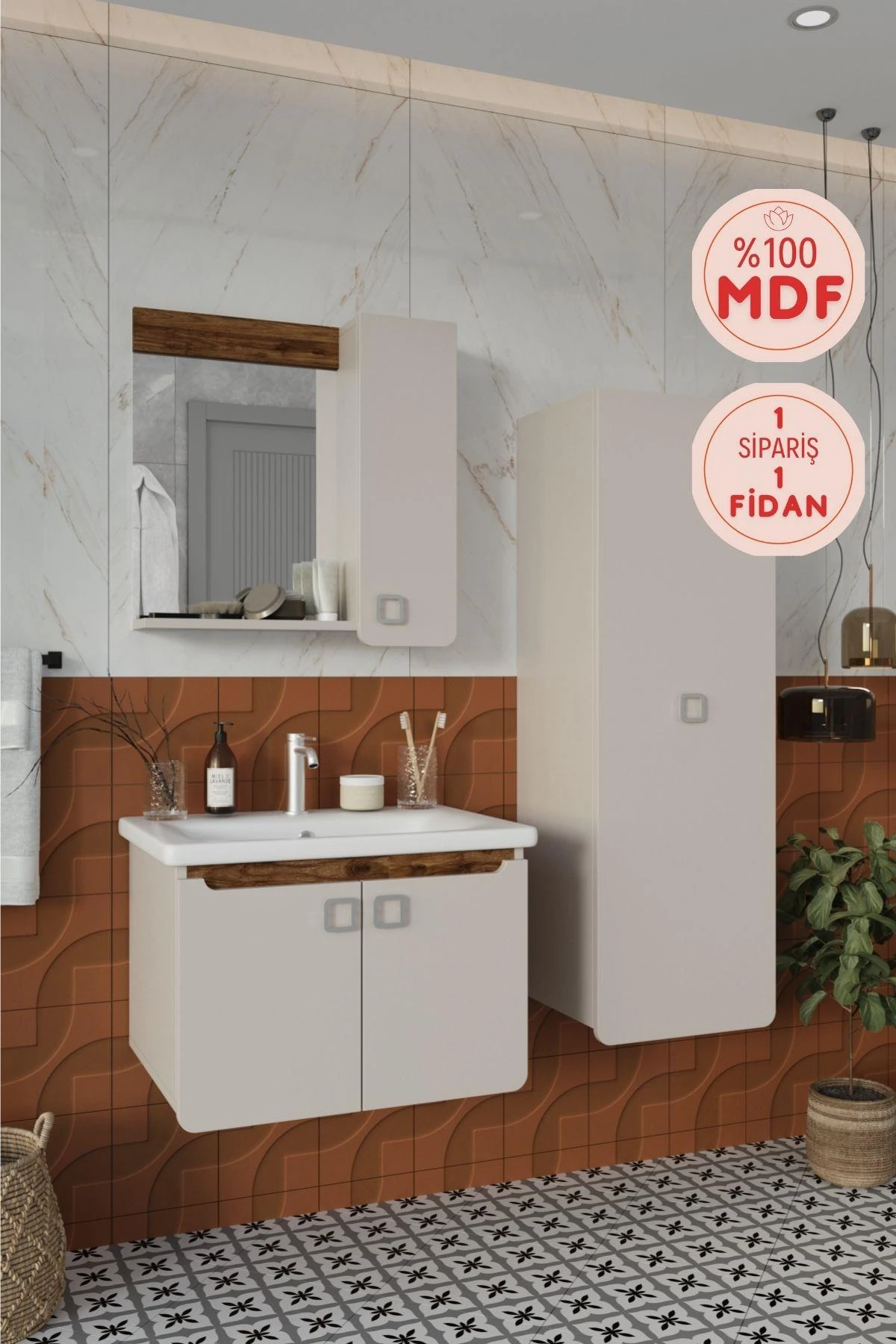 Selvi Banyo Dolabı, Aynalı Üst Dolap, Lavabo ve Boy Dolabı