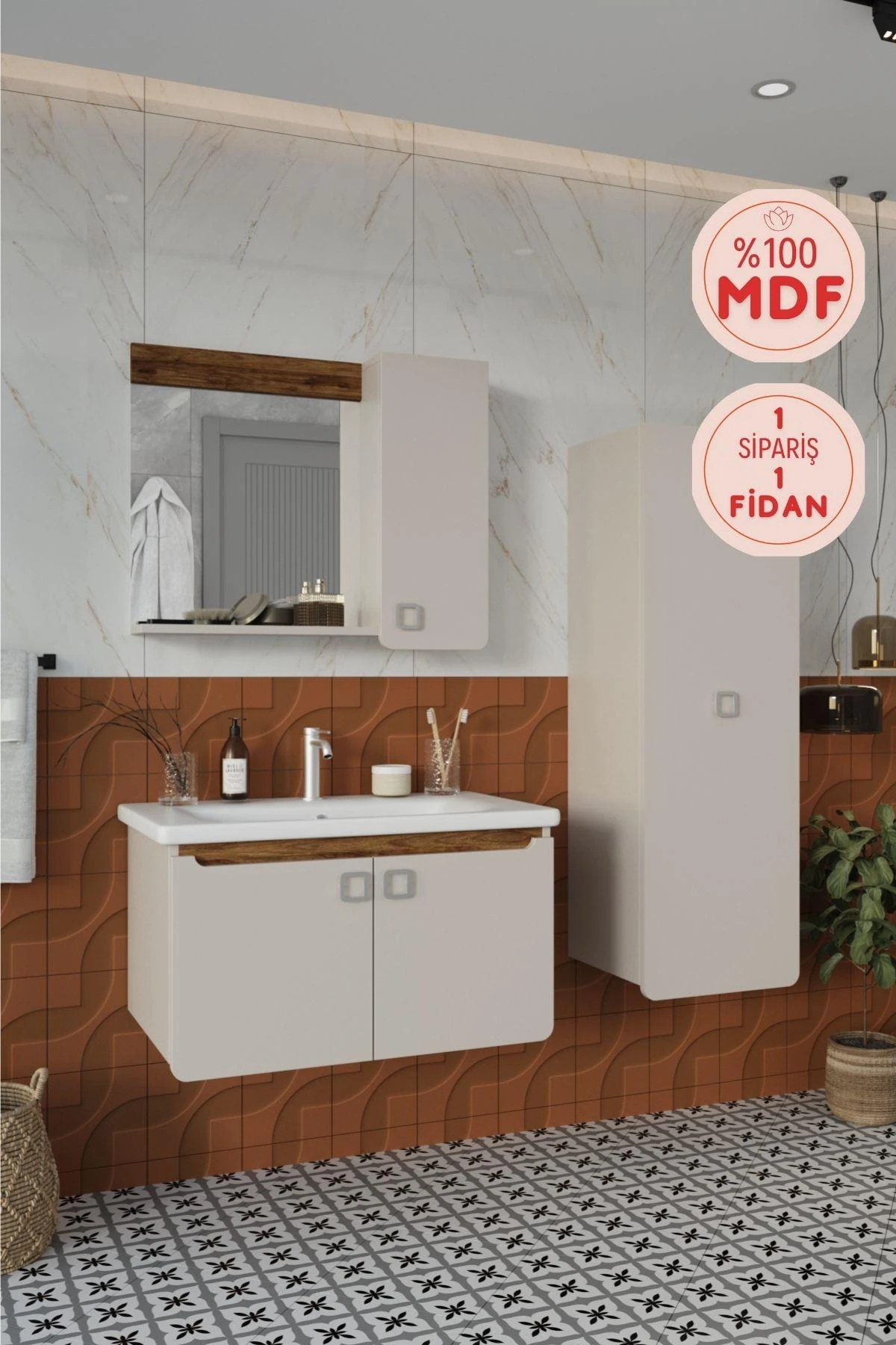 Selvi Banyo Dolabı, Aynalı Üst Dolap, Lavabo ve Boy Dolabı