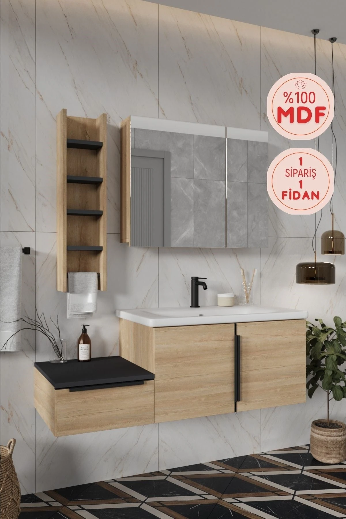 Zakkum Banyo Dolabı, Aynalı Üst Dolap ve Rafı